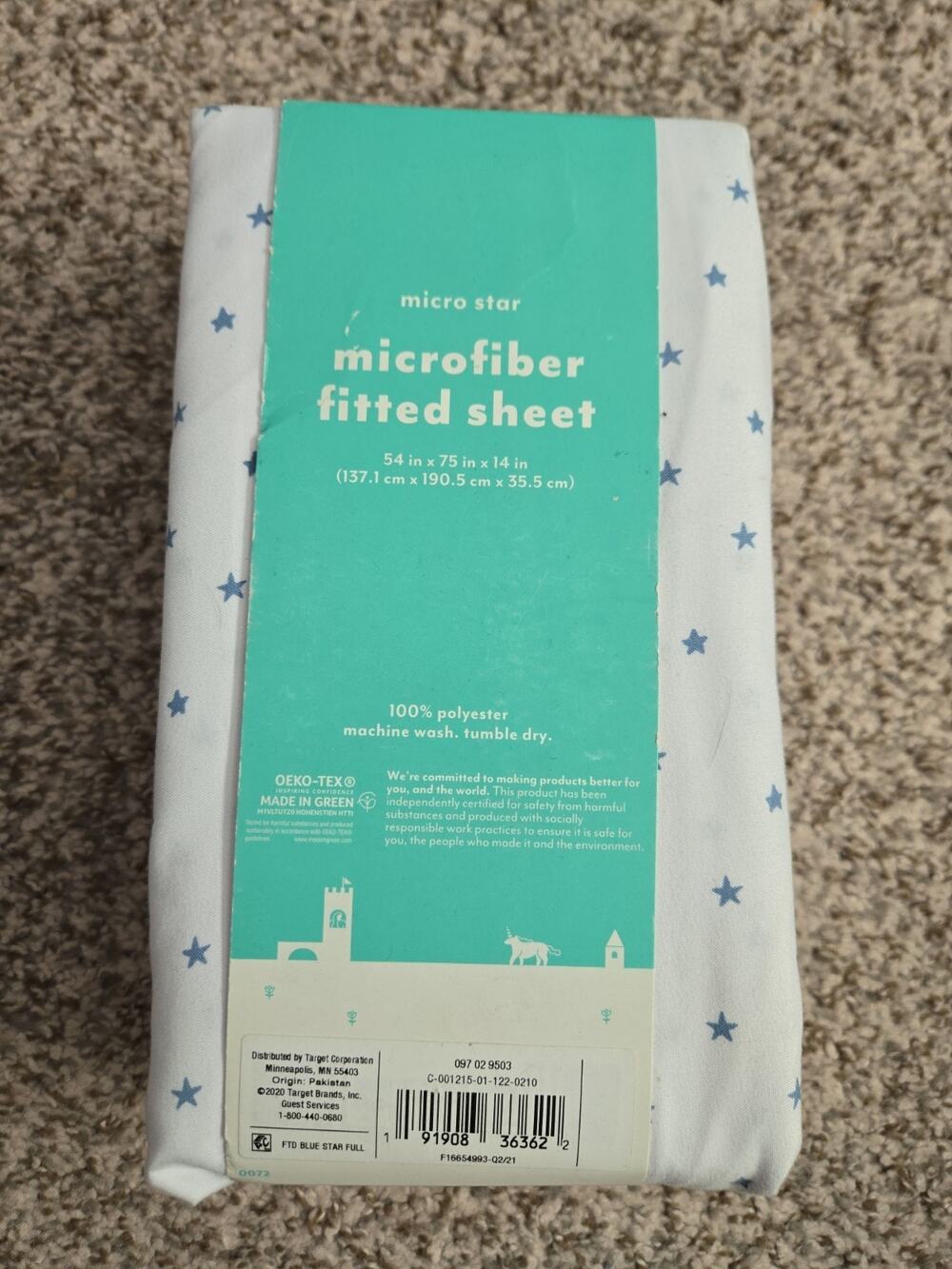 PILLOWFORT Microfiber Fitted Sheet Micro Star Full Size White Blue Print Starry
